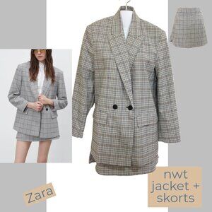 2-PC NWT ZARA PLAID Double Breasted Jacket & Skort set Size S,M